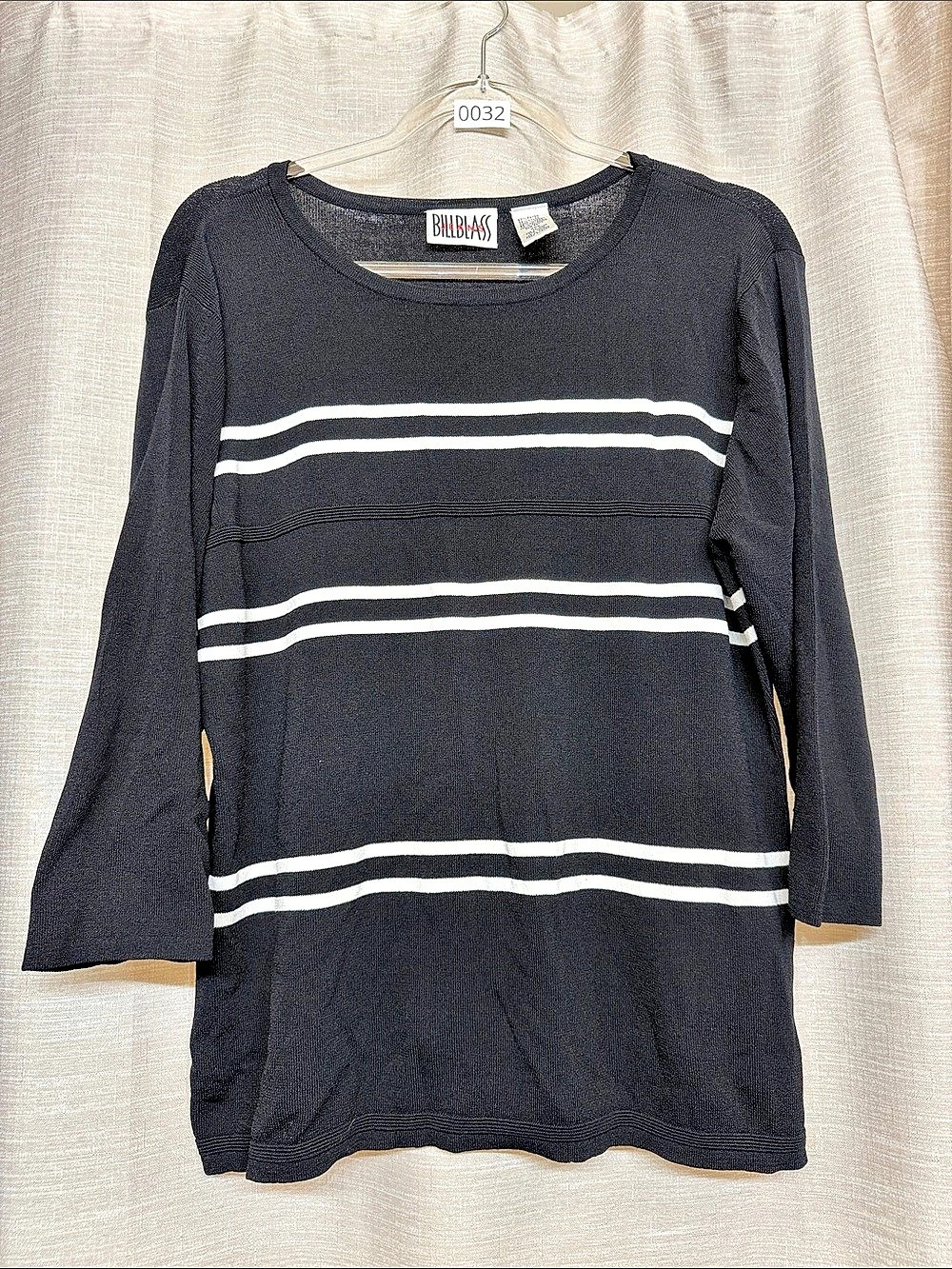 Bill Blass Jeans Striped Long Sleeve Light Sweater Top in Black & White Size XXL